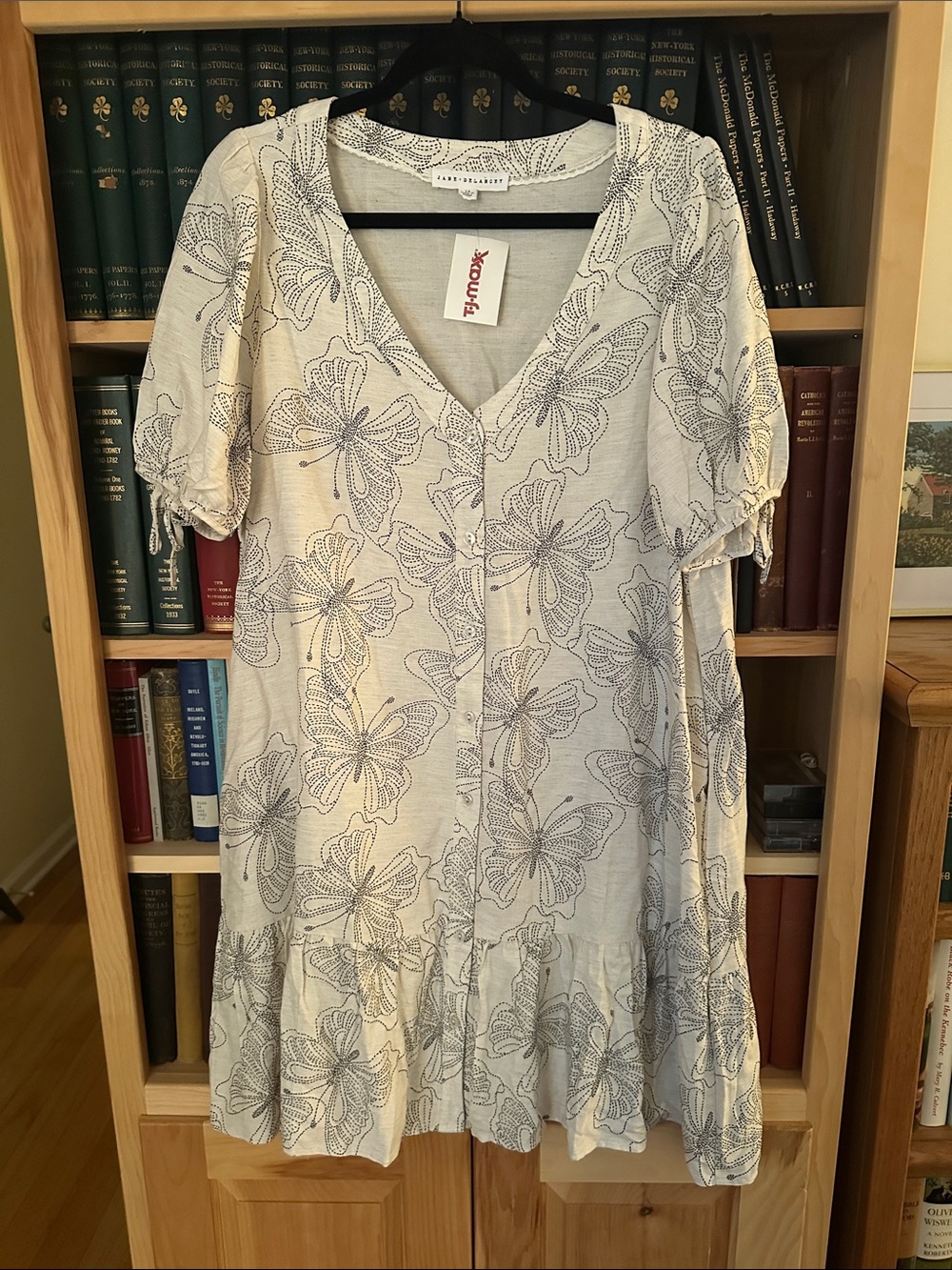 Jane and Delancey Cream Dress with Gray Floral Print